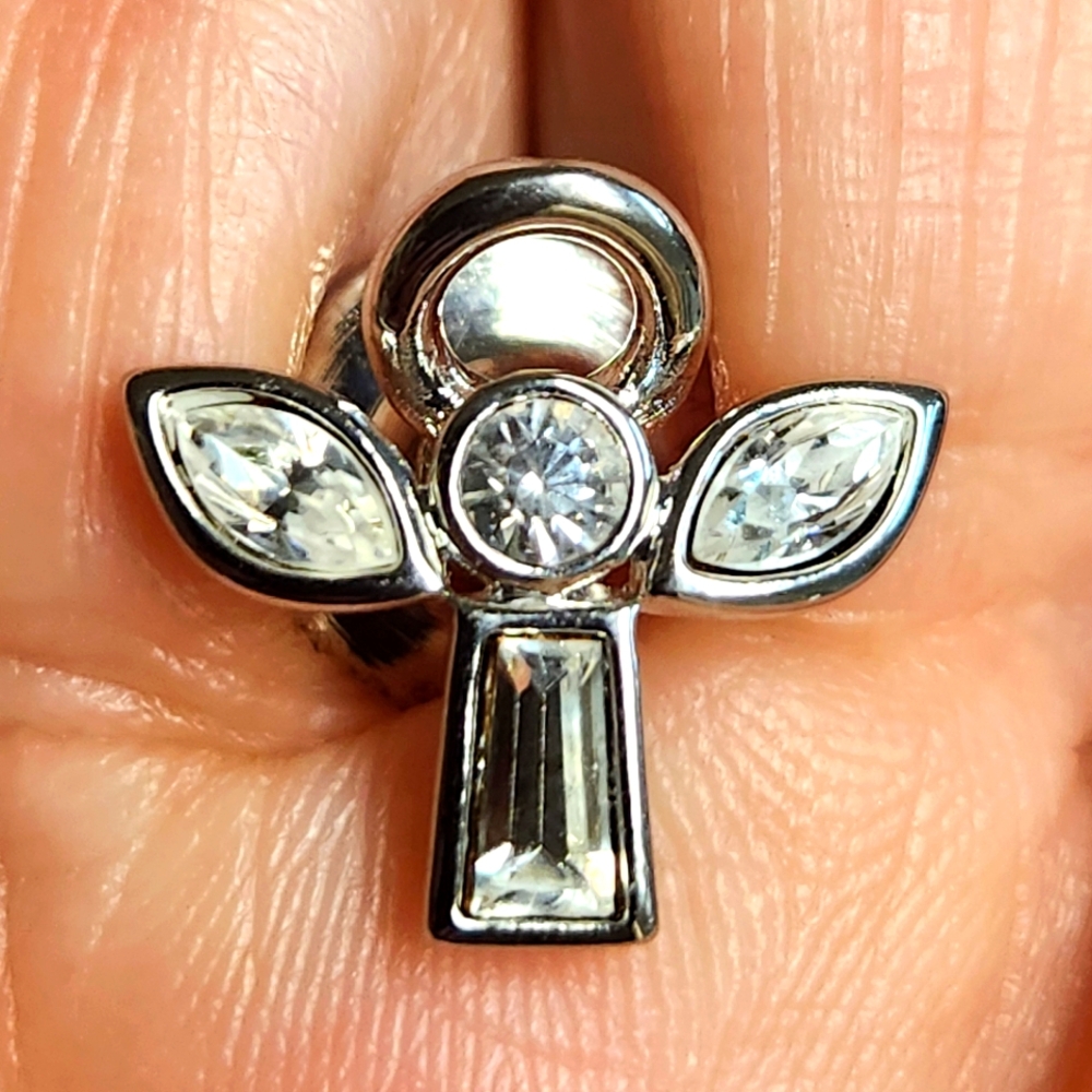 Signed Swarovski Rhodium-Plated Angel Lapel Pin/Tie Tack RARE
